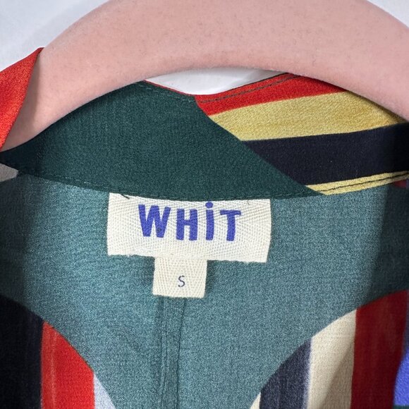 Anthropologie WHIT Etta Silk Dress Geometric Multicolor Silk Midi Small #BAG3 - Picture 6 of 8